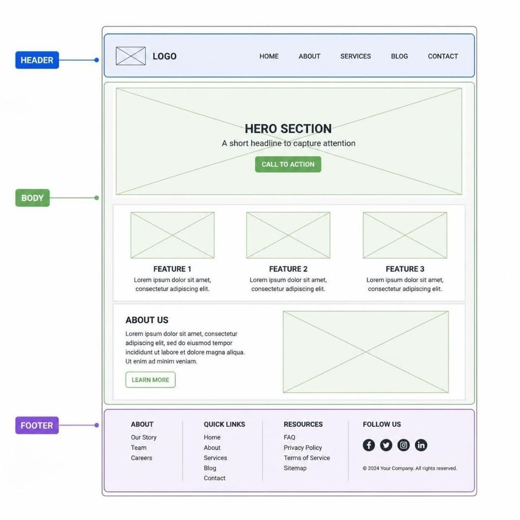 Blocchi pagina web - header body footer